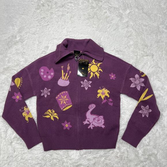 DISNEY RAPUNZEL TANGLED ICONS ZIPPERED CARDIGAN / SWEATER - Picture 1 of 6